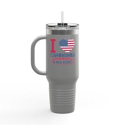 I Love USA & Real Estate Tumbler – 40 oz Stainless Steel Mug with Patriotic Design