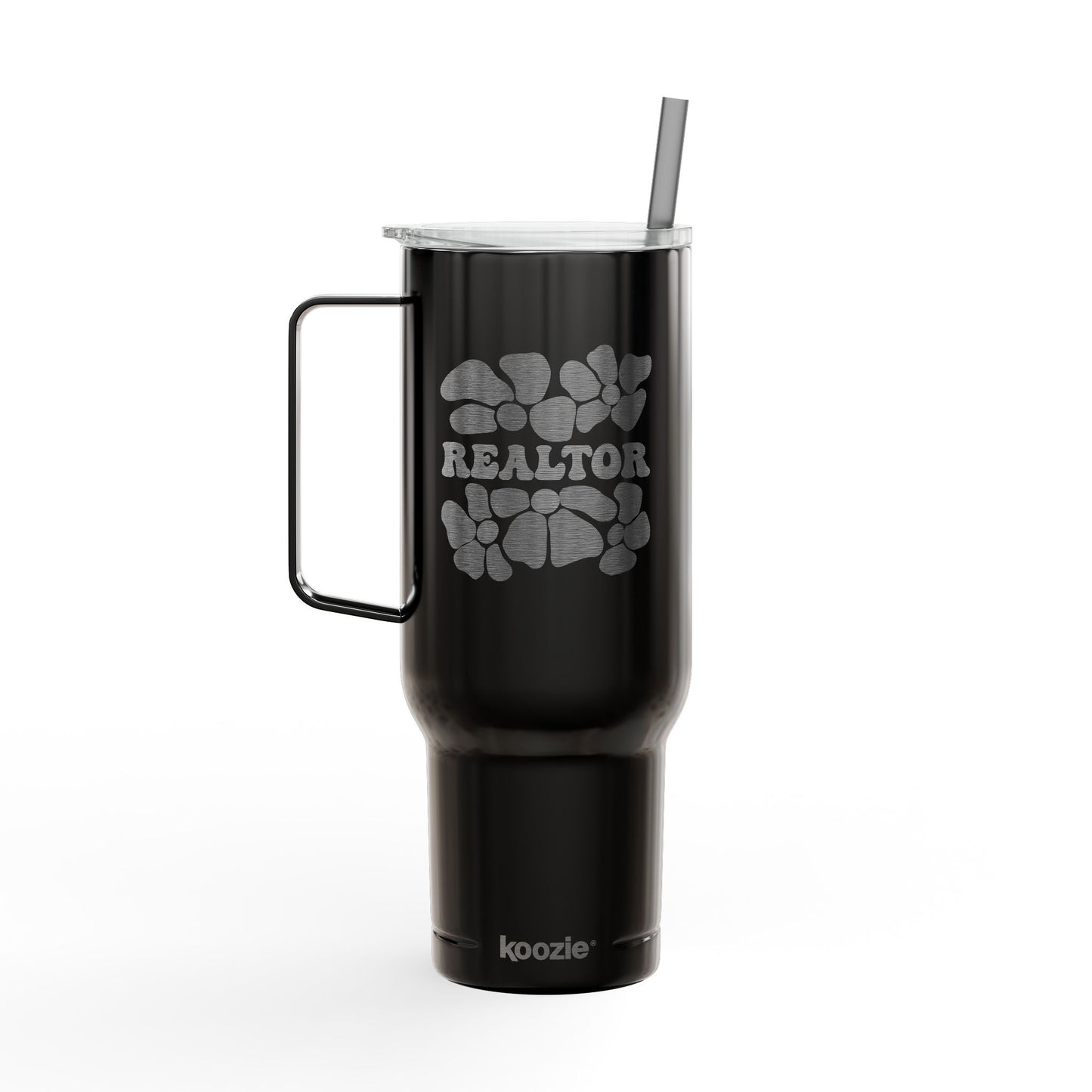 Flower Power Realtor Tumbler – 40 oz White Stainless Steel Cup with Handle & Straw
