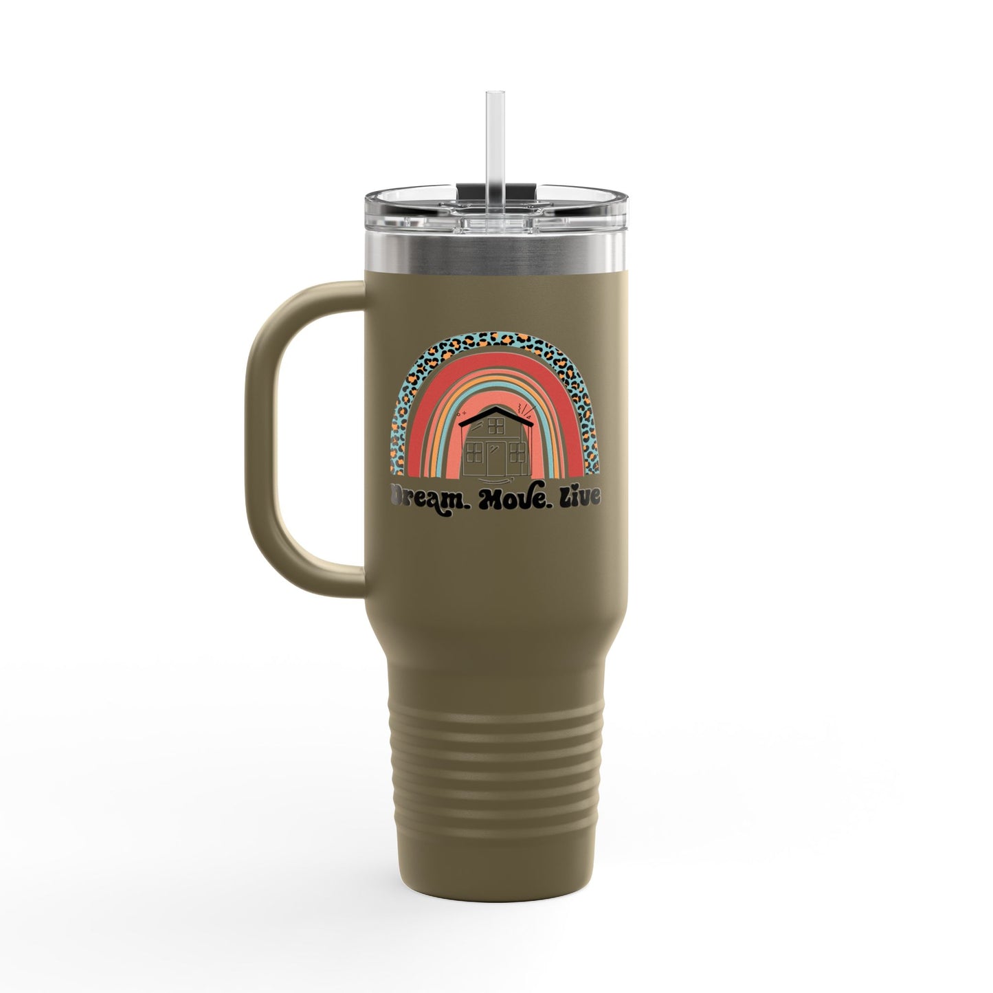 Dream. Move. Live. Tumbler – 40 oz Stainless Steel Mug with Rainbow Realtor Design