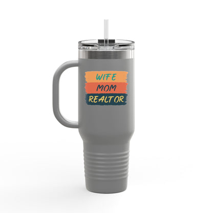 Wife. Mom. Realtor. Tumbler – 40 oz Stainless Steel Mug with Colorful Stripe Design