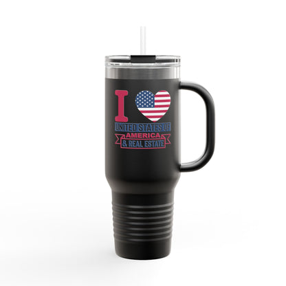 I Love USA & Real Estate Tumbler – 40 oz Stainless Steel Mug with Patriotic Design
