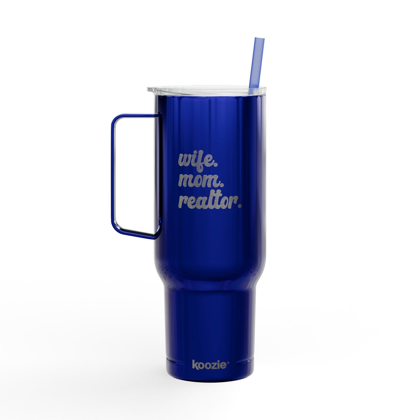 Wife. Mom. Realtor. Tumbler – 40 oz White Stainless Steel Mug with Straw (Lifestyle Image)
