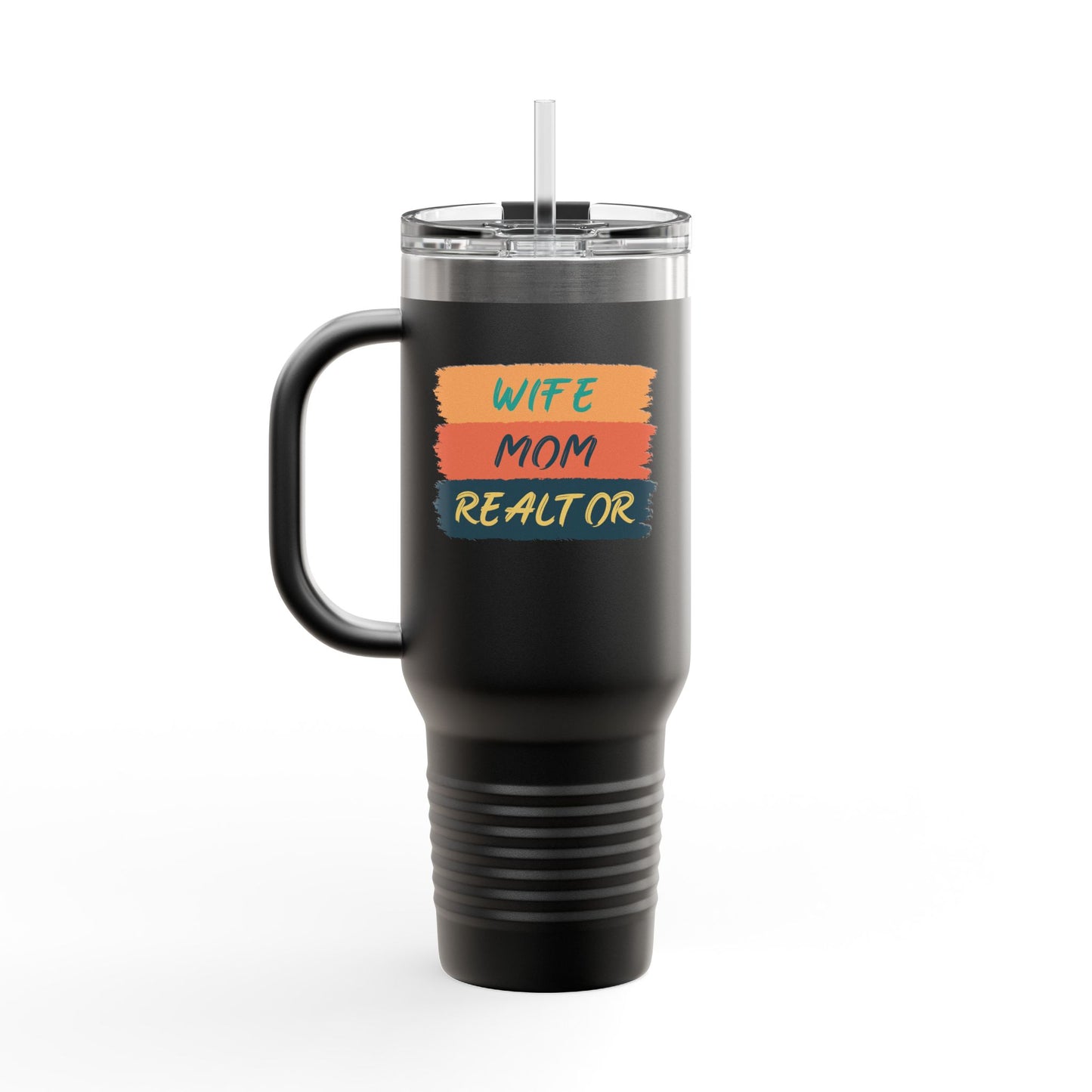 Wife. Mom. Realtor. Tumbler – 40 oz Stainless Steel Mug with Colorful Stripe Design