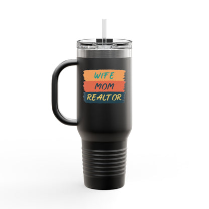Wife. Mom. Realtor. Tumbler – 40 oz Stainless Steel Mug with Colorful Stripe Design