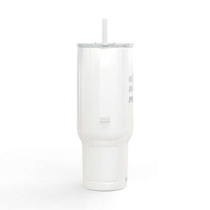Wife. Mom. Realtor. Tumbler – 40 oz White Stainless Steel Mug with Straw (Lifestyle Image)