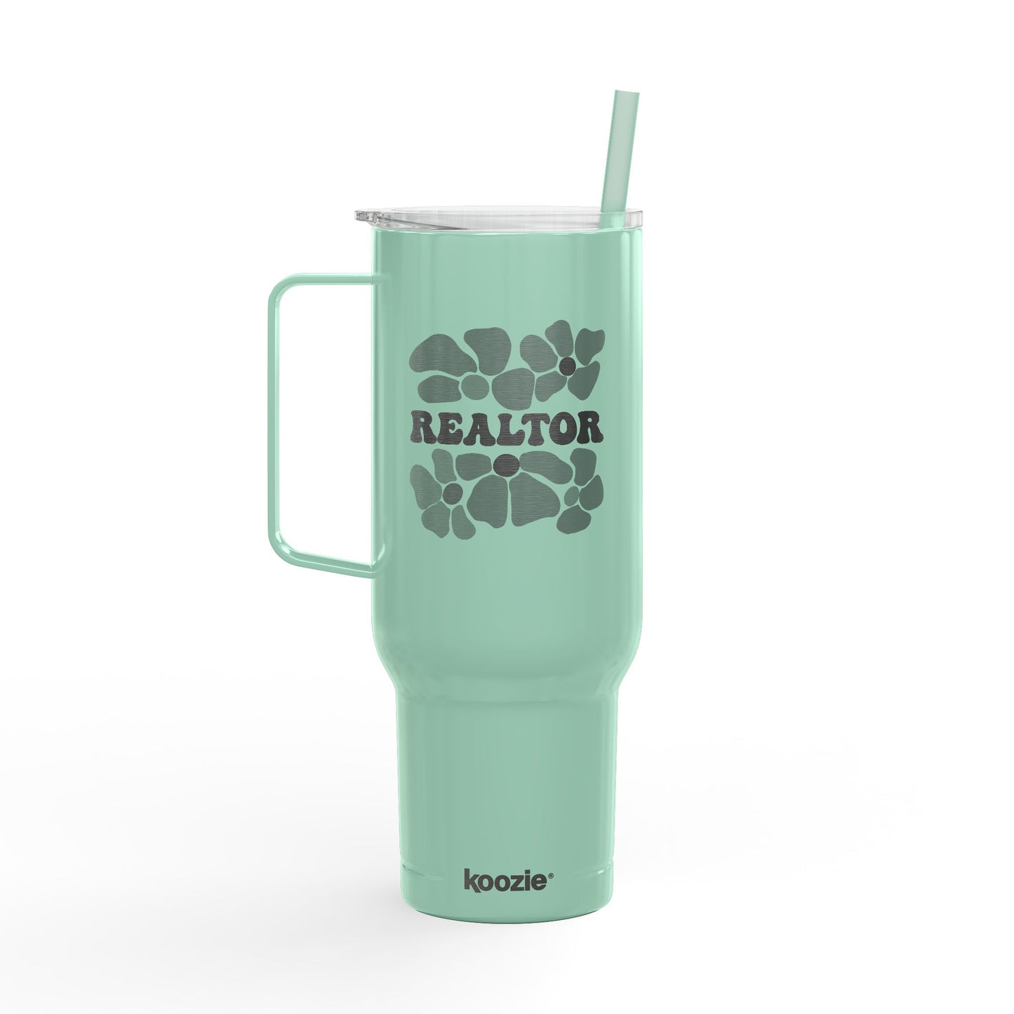Flower Power Realtor Tumbler – 40 oz White Stainless Steel Cup with Handle & Straw
