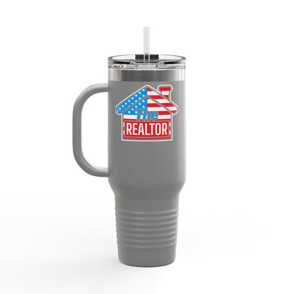 The REALTOR Tumbler – 40 oz Stainless Steel Mug with American Flag Roof Design