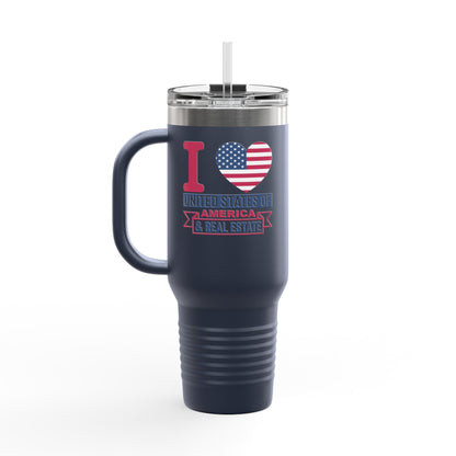 I Love USA & Real Estate Tumbler – 40 oz Stainless Steel Mug with Patriotic Design