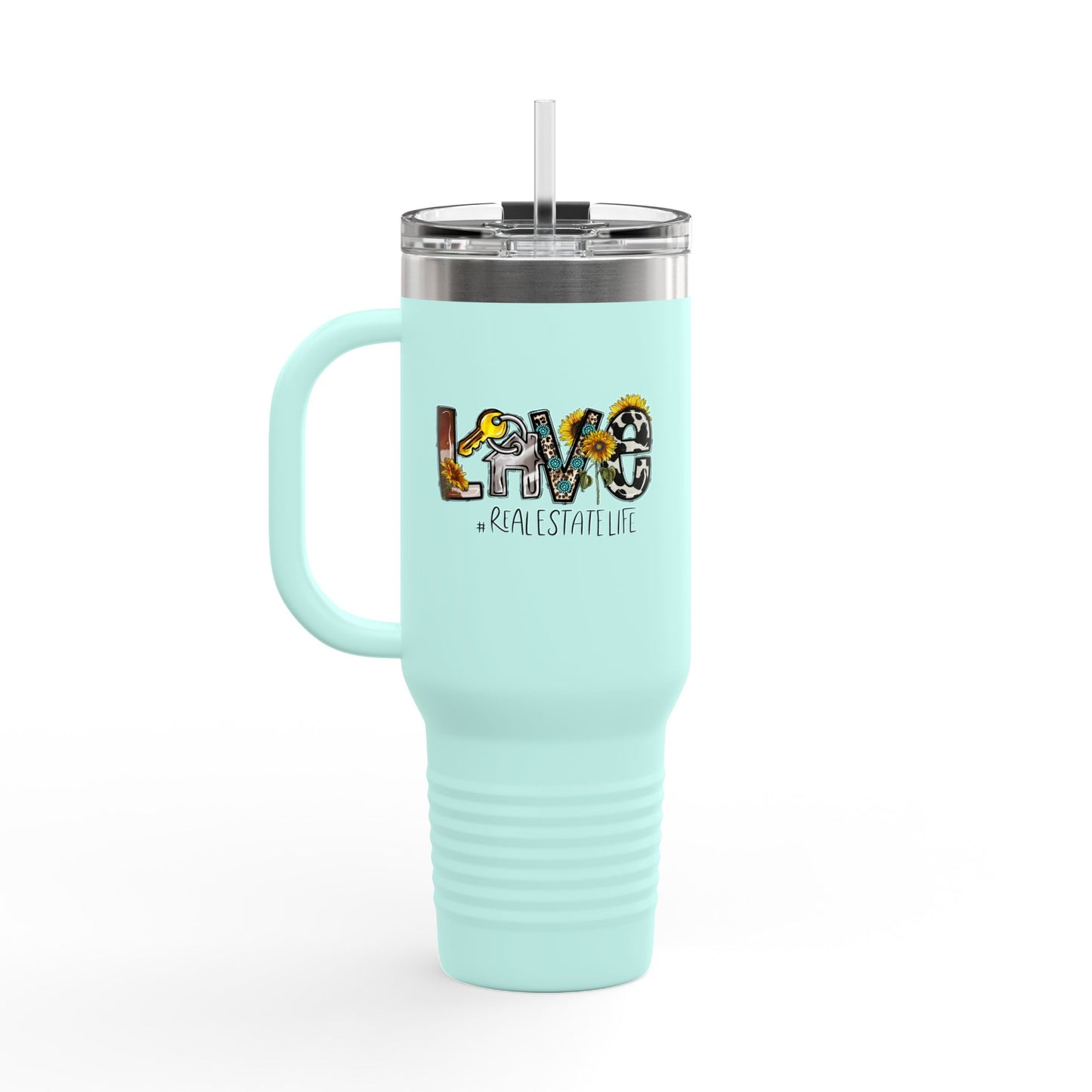 LOVE #RealEstateLife Tumbler – 40 oz Stainless Steel Mug with Colorful Realtor Design