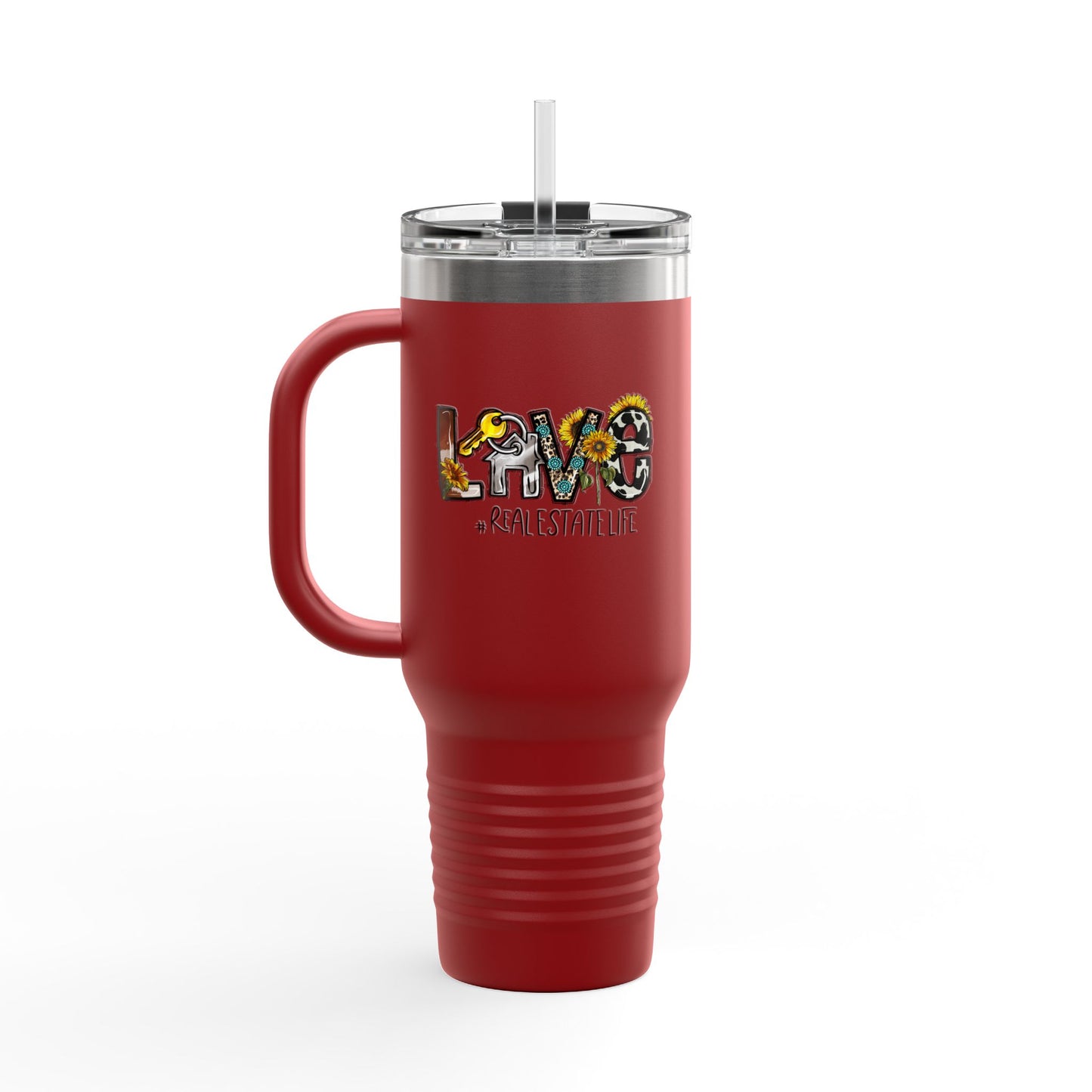 LOVE #RealEstateLife Tumbler – 40 oz Stainless Steel Mug with Colorful Realtor Design