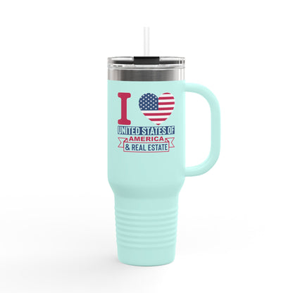 I Love USA & Real Estate Tumbler – 40 oz Stainless Steel Mug with Patriotic Design