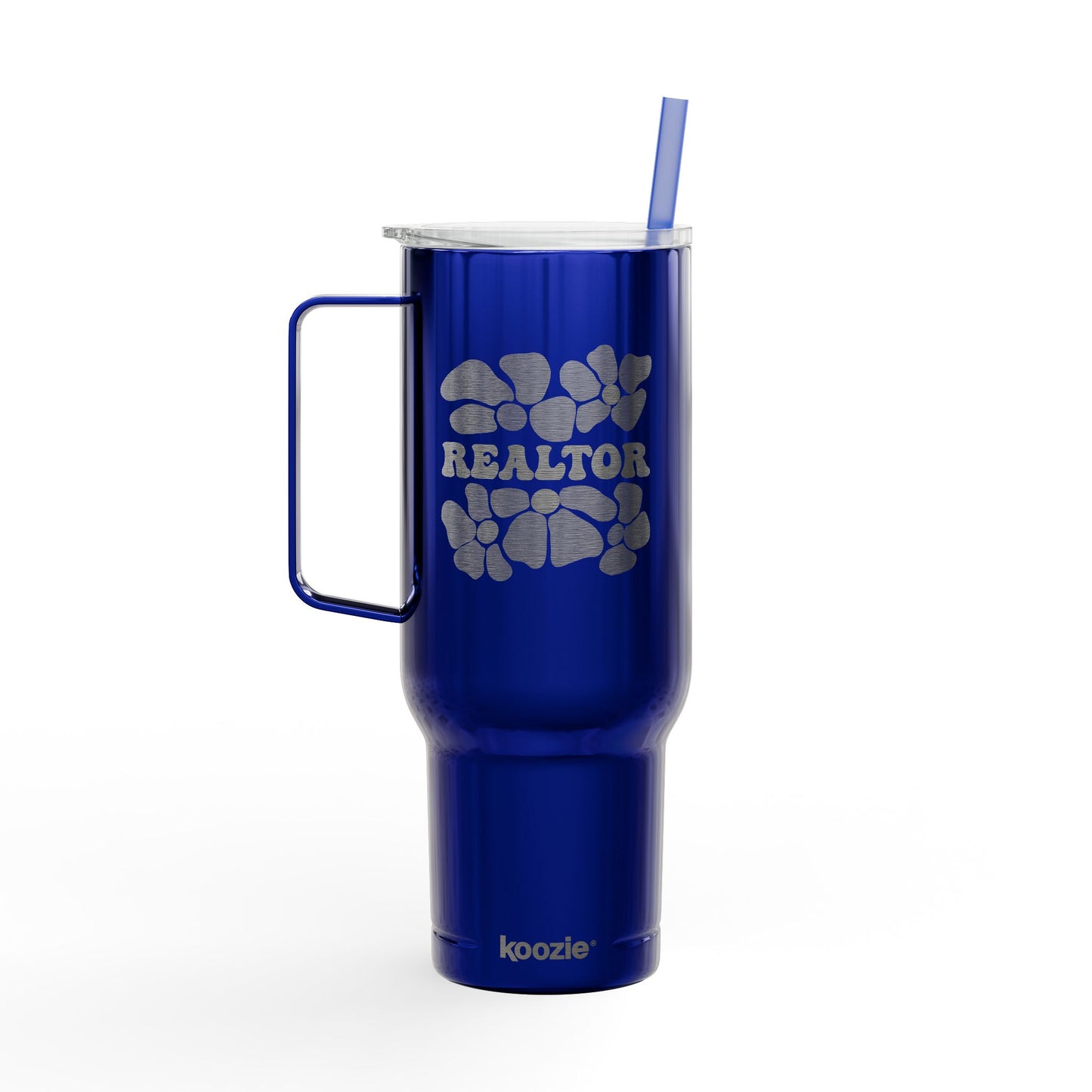Flower Power Realtor Tumbler – 40 oz White Stainless Steel Cup with Handle & Straw