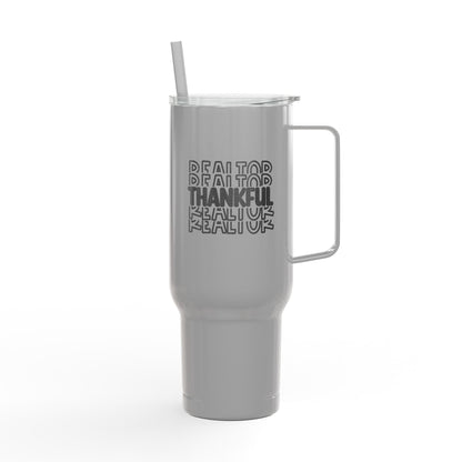 Thankful Realtor Tumbler – 40 oz White Stainless Steel Mug with Stacked Text Design