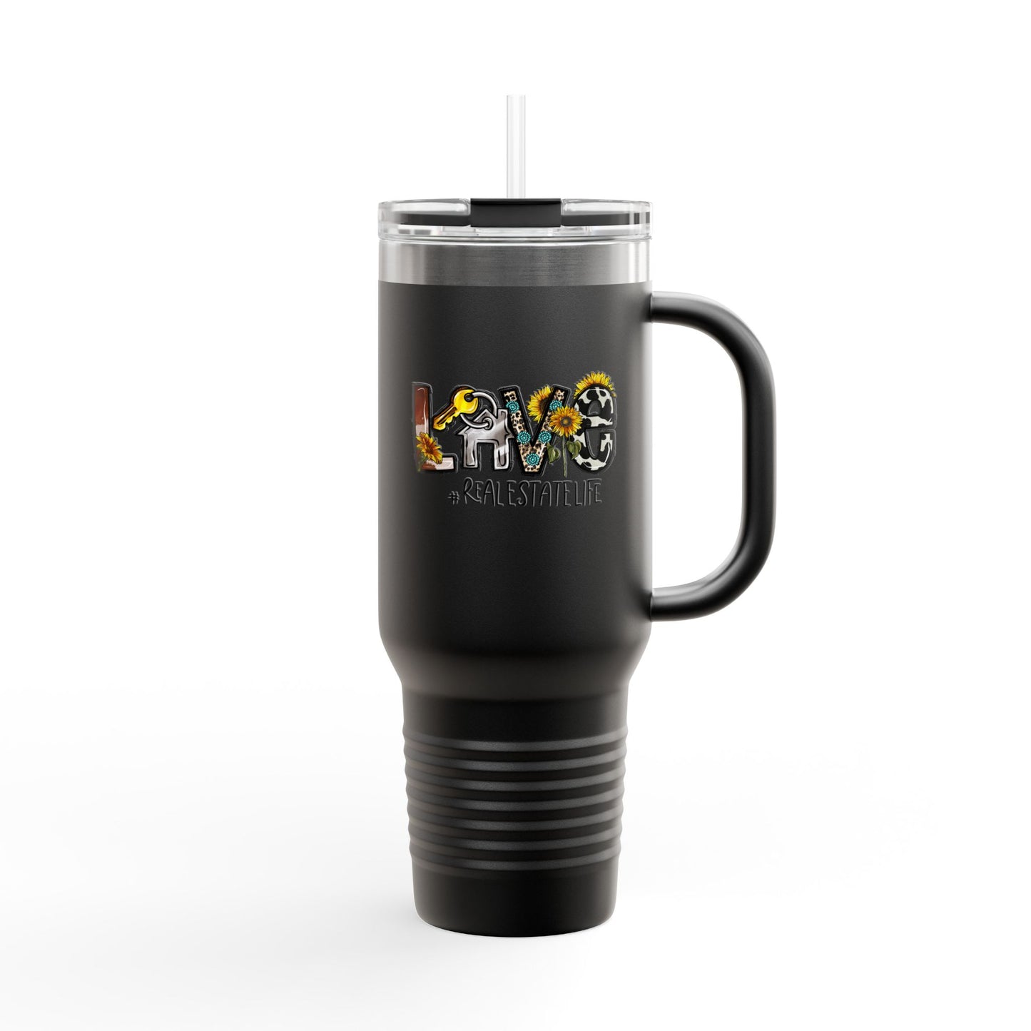 LOVE #RealEstateLife Tumbler – 40 oz Stainless Steel Mug with Colorful Realtor Design