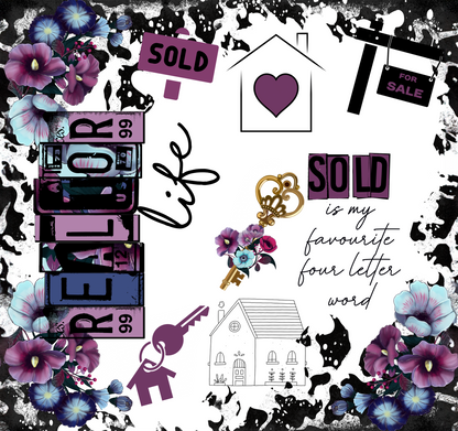 Realtor Life Collage Tumbler – 20 oz Stainless Steel Mug with SOLD Quote & Floral Graphics