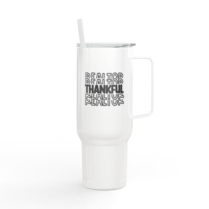 Thankful Realtor Tumbler – 40 oz White Stainless Steel Mug with Stacked Text Design