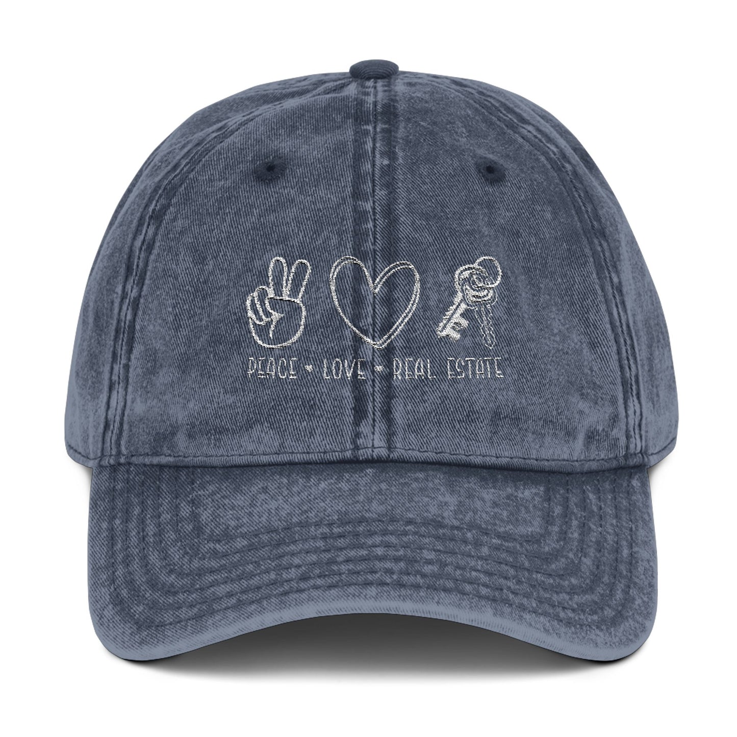 Peace Love Real Estate Hat – Embroidered Distressed Cap for Realtors