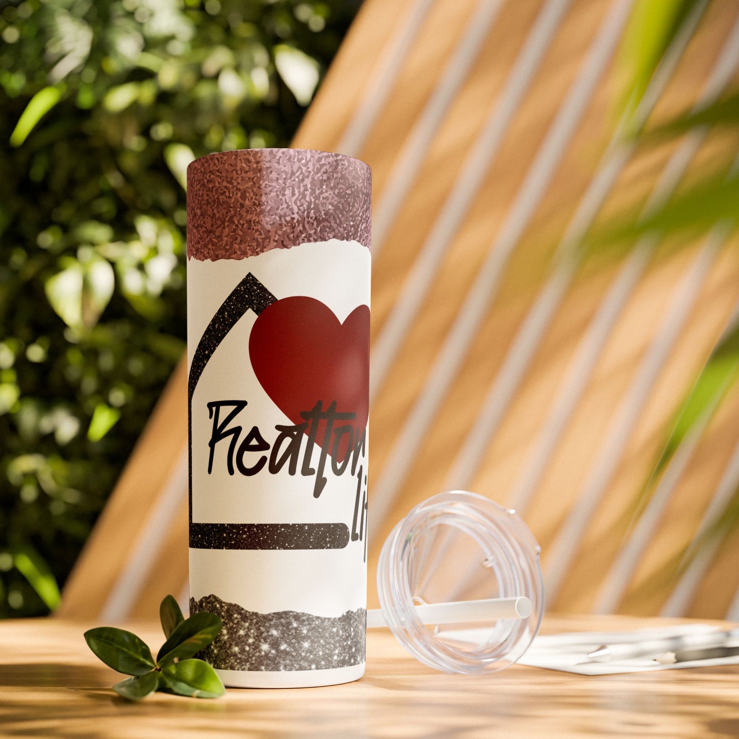 Realtor Life Heart House Tumbler – 20 oz Stainless Steel Mug with Glitter Look