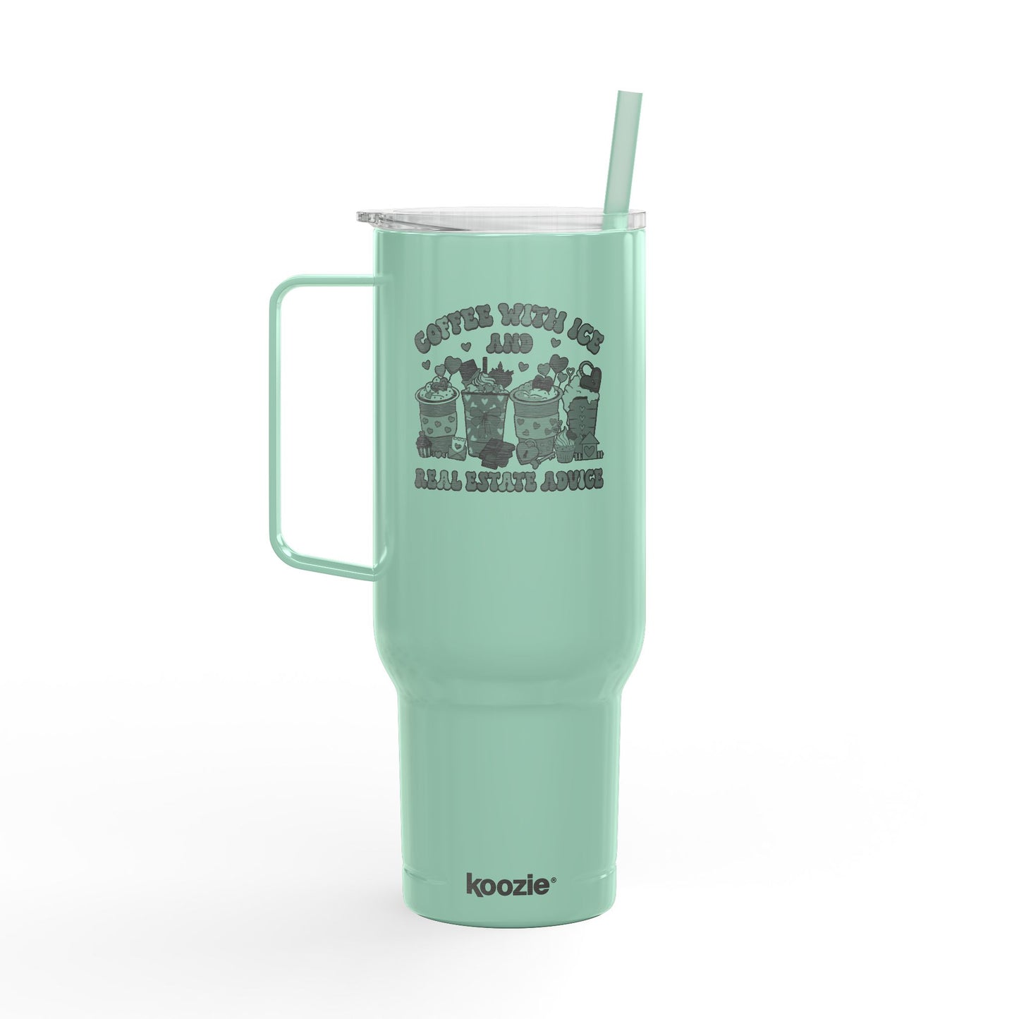 Coffee, Ice & Real Estate Advice Tumbler – 40 oz Stainless Steel Mug for Realtors (Lifestyle Image)
