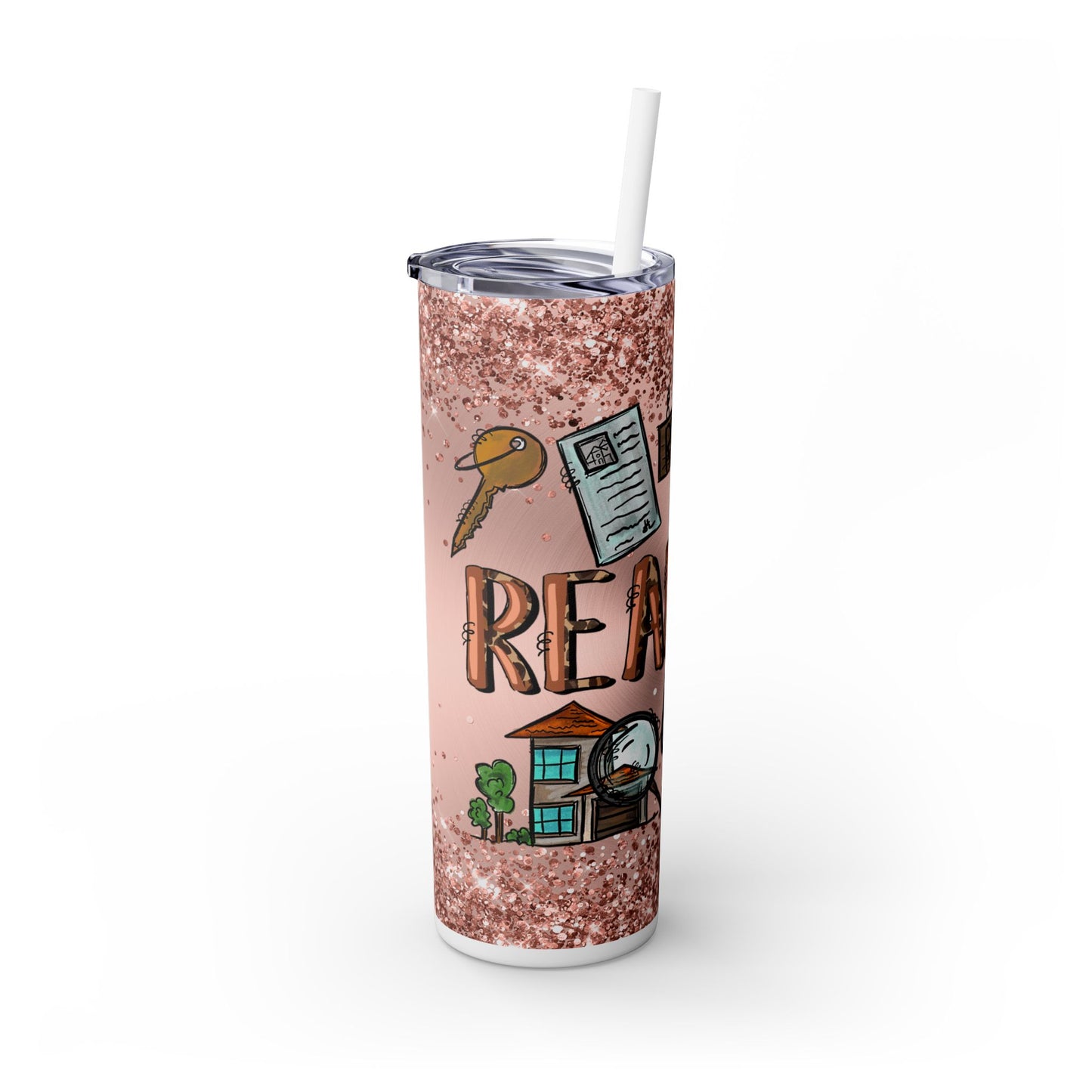 Realtor Life Tumbler 20oz Tumbler  – Rent, Sale, Sold Design with Glitter Background – Funny Realtor Gift