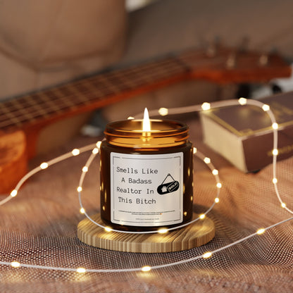 Smells Like a Badass Realtor in This B** | Funny Realtor Black Candle**