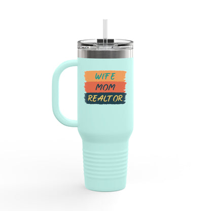 Wife. Mom. Realtor. Tumbler – 40 oz Stainless Steel Mug with Colorful Stripe Design