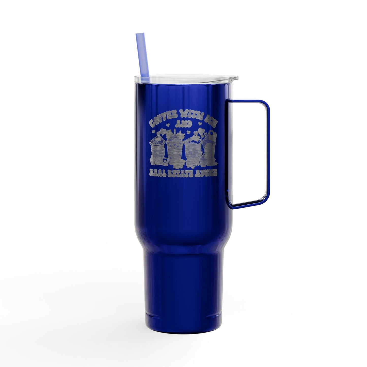 Coffee, Ice & Real Estate Advice Tumbler – 40 oz Stainless Steel Mug for Realtors (Lifestyle Image)