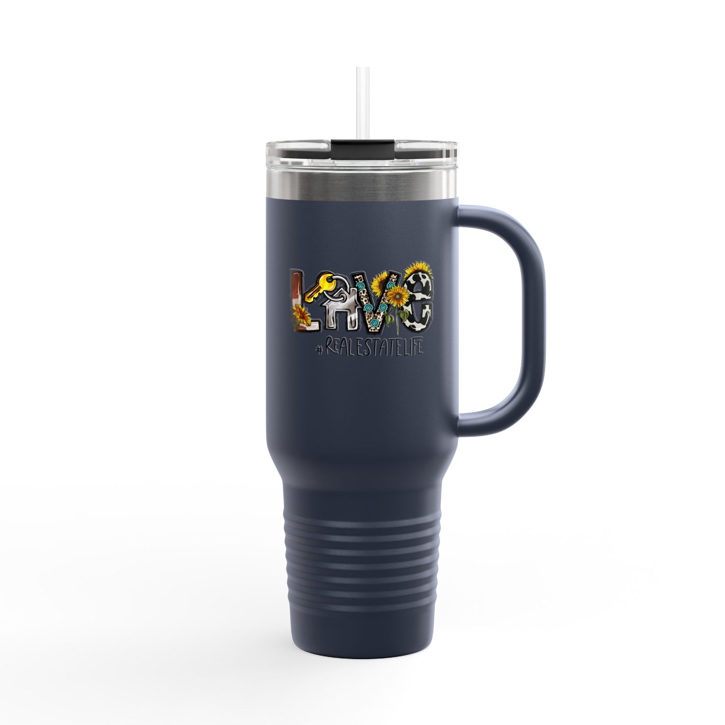 LOVE #RealEstateLife Tumbler – 40 oz Stainless Steel Mug with Colorful Realtor Design