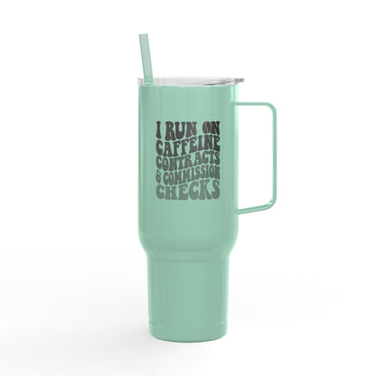 Caffeine, Contracts & Commission Checks Tumbler – 40 oz Stainless Steel Mug for Realtors