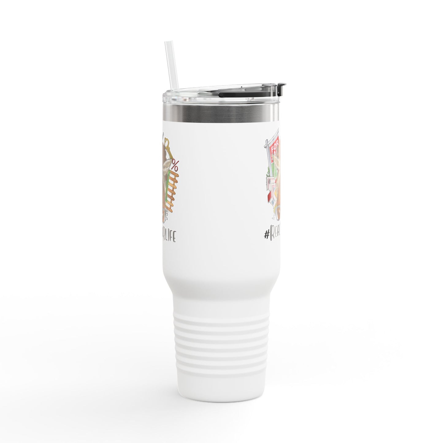#RealtorLife Messy Bun Tumbler – 40 oz Stainless Steel Mug with Real Estate Illustration