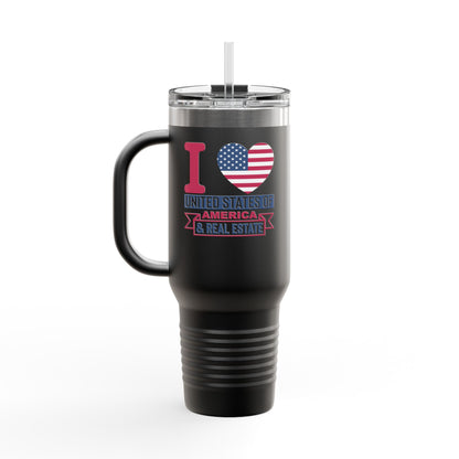 I Love USA & Real Estate Tumbler – 40 oz Stainless Steel Mug with Patriotic Design