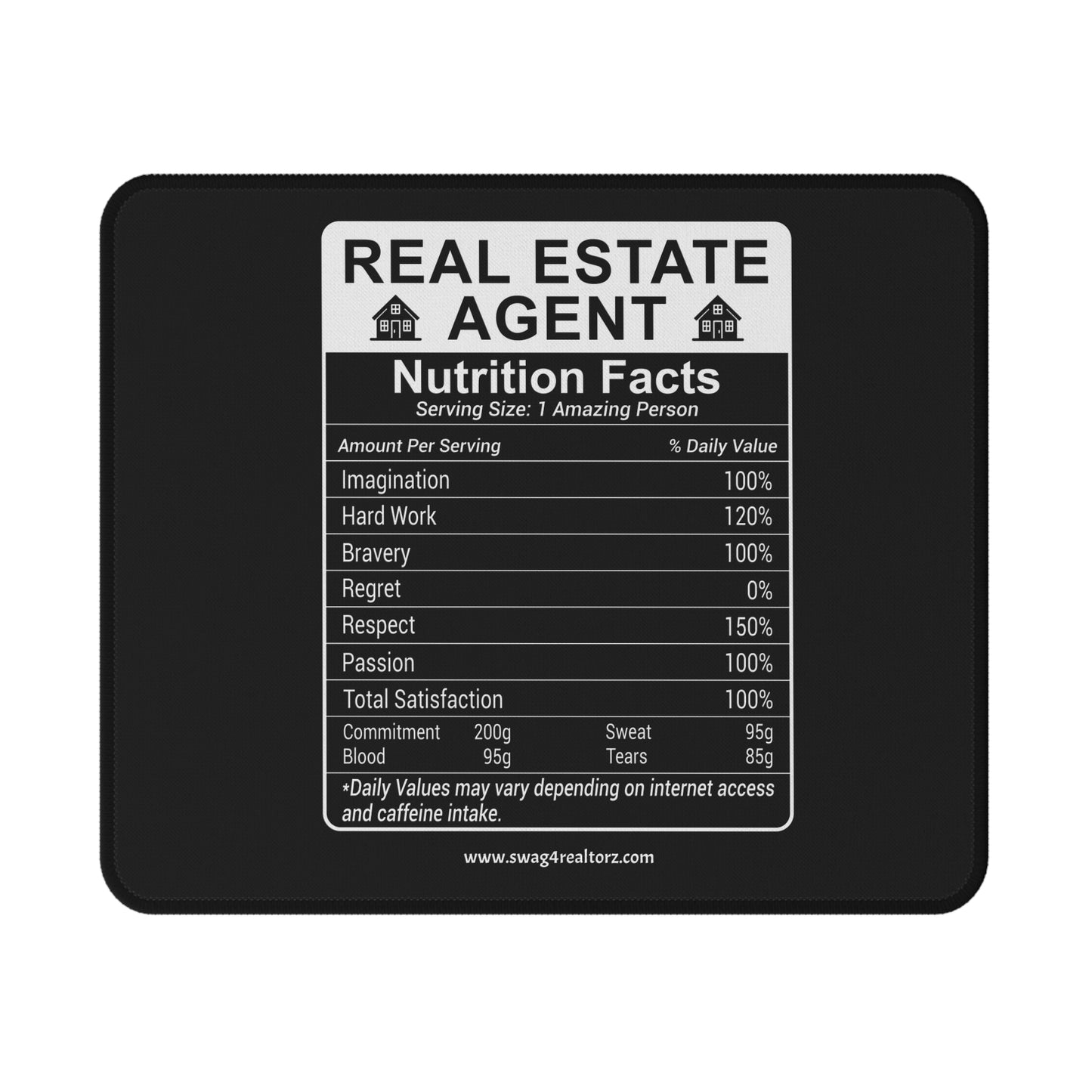 🏡 Real Estate Agent "Nutrition Facts" Non-Slip Gaming Mouse Pad – Powered by Hustle & Caffeine! ☕