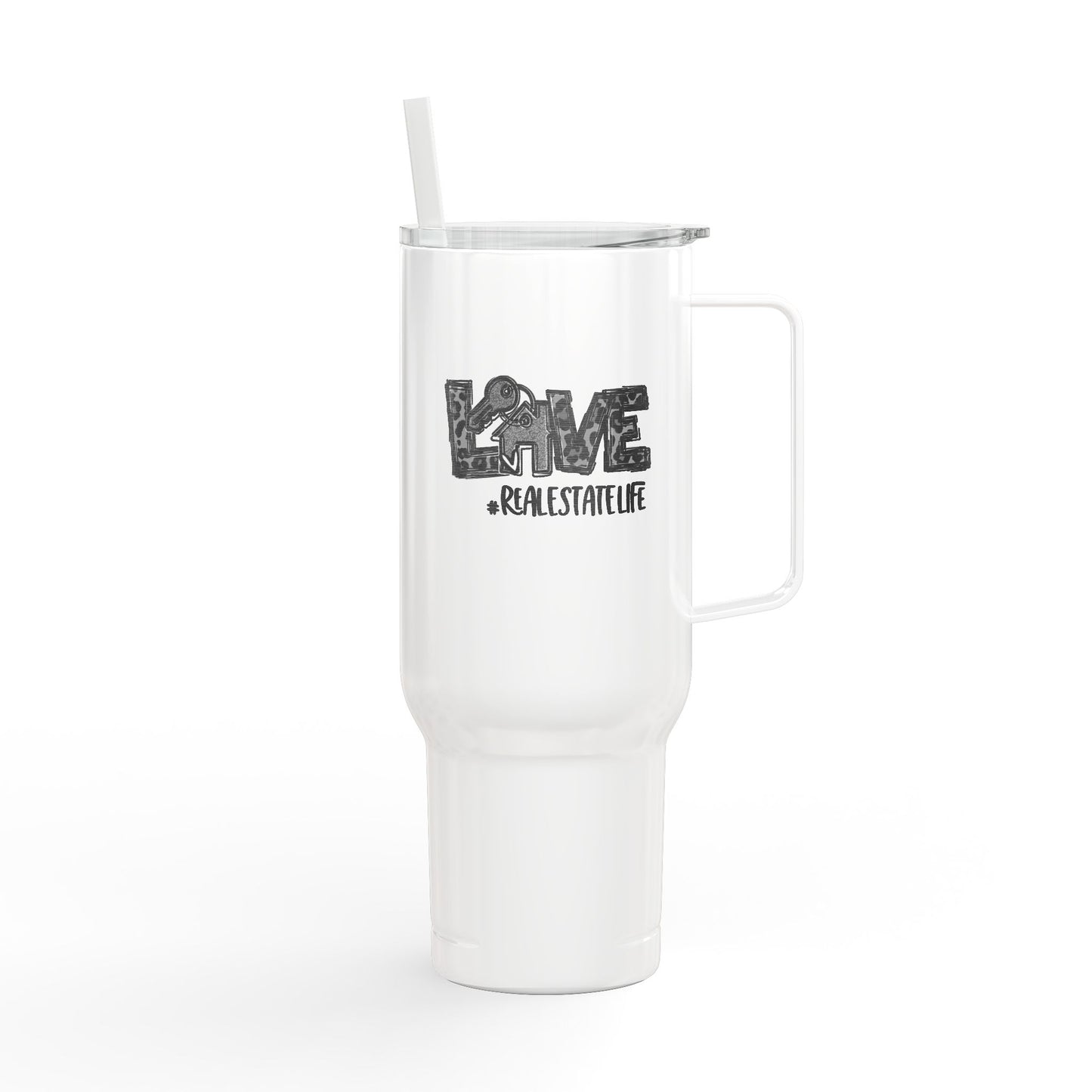 LOVE #RealEstateLife Tumbler – 40 oz White Stainless Steel Mug for Real Estate Agents