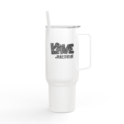 LOVE #RealEstateLife Tumbler – 40 oz White Stainless Steel Mug for Real Estate Agents