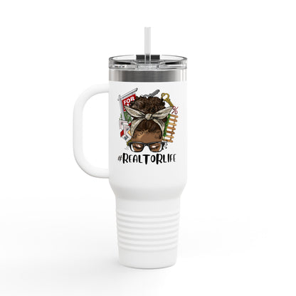 #RealtorLife Messy Bun Tumbler – 40 oz Stainless Steel Mug with Real Estate Illustration