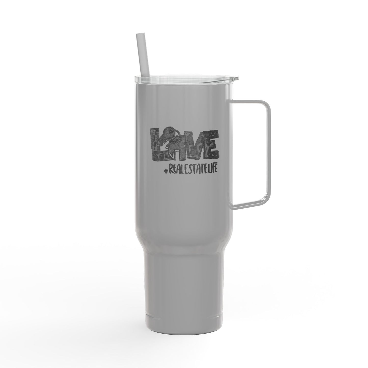 LOVE #RealEstateLife Tumbler – 40 oz White Stainless Steel Mug for Real Estate Agents