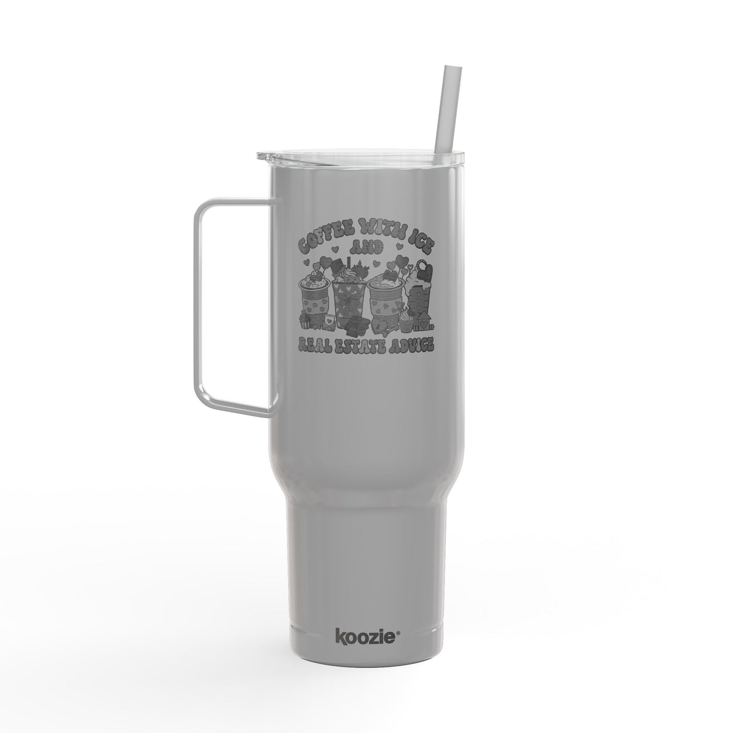 Coffee, Ice & Real Estate Advice Tumbler – 40 oz Stainless Steel Mug for Realtors (Lifestyle Image)