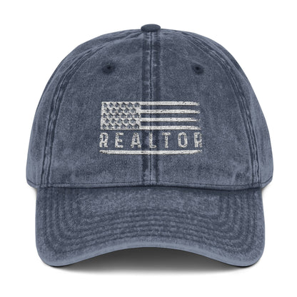 American Flag Realtor Hat – Vintage Distressed Cap for Real Estate Agents