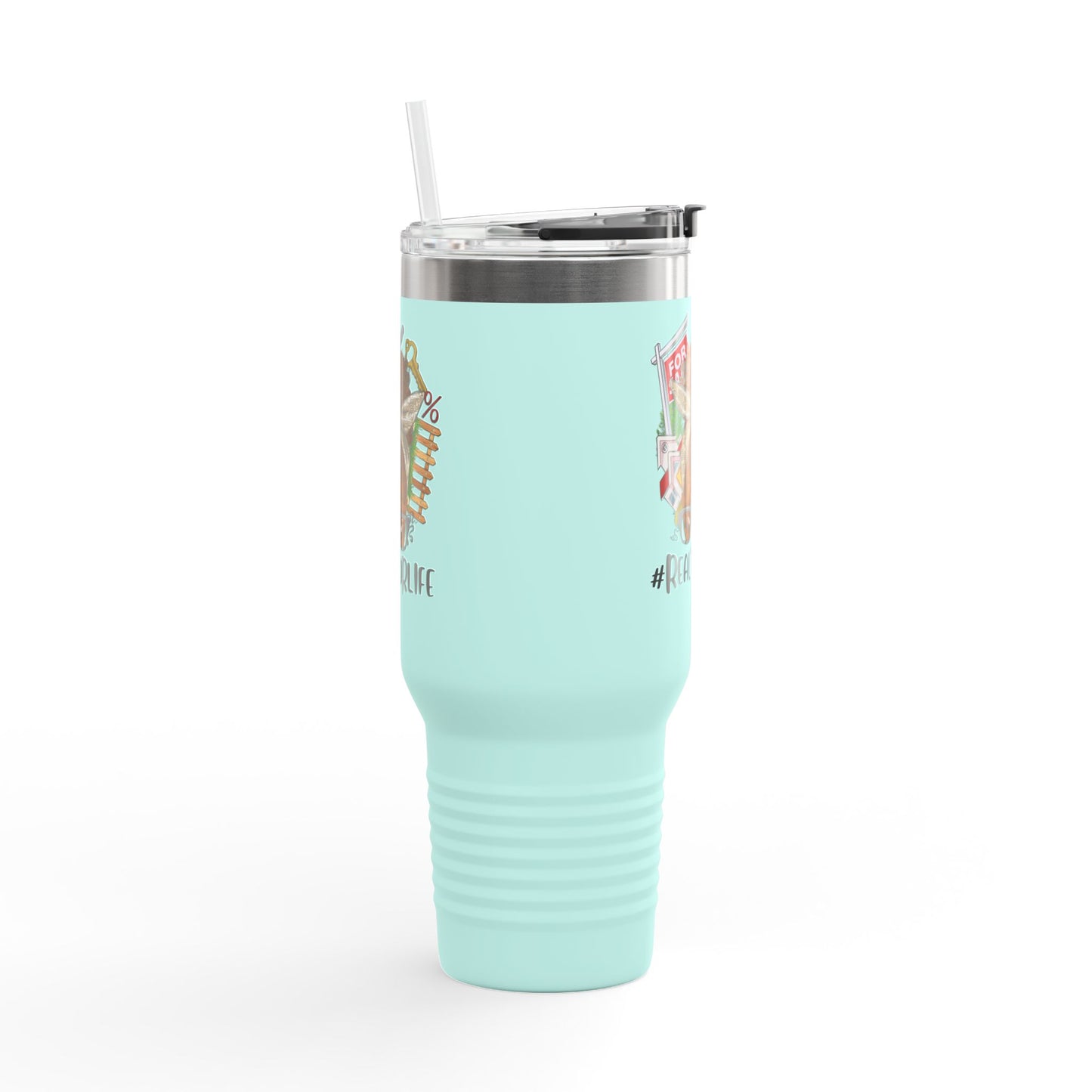#RealtorLife Messy Bun Tumbler – 40 oz Stainless Steel Mug with Real Estate Illustration
