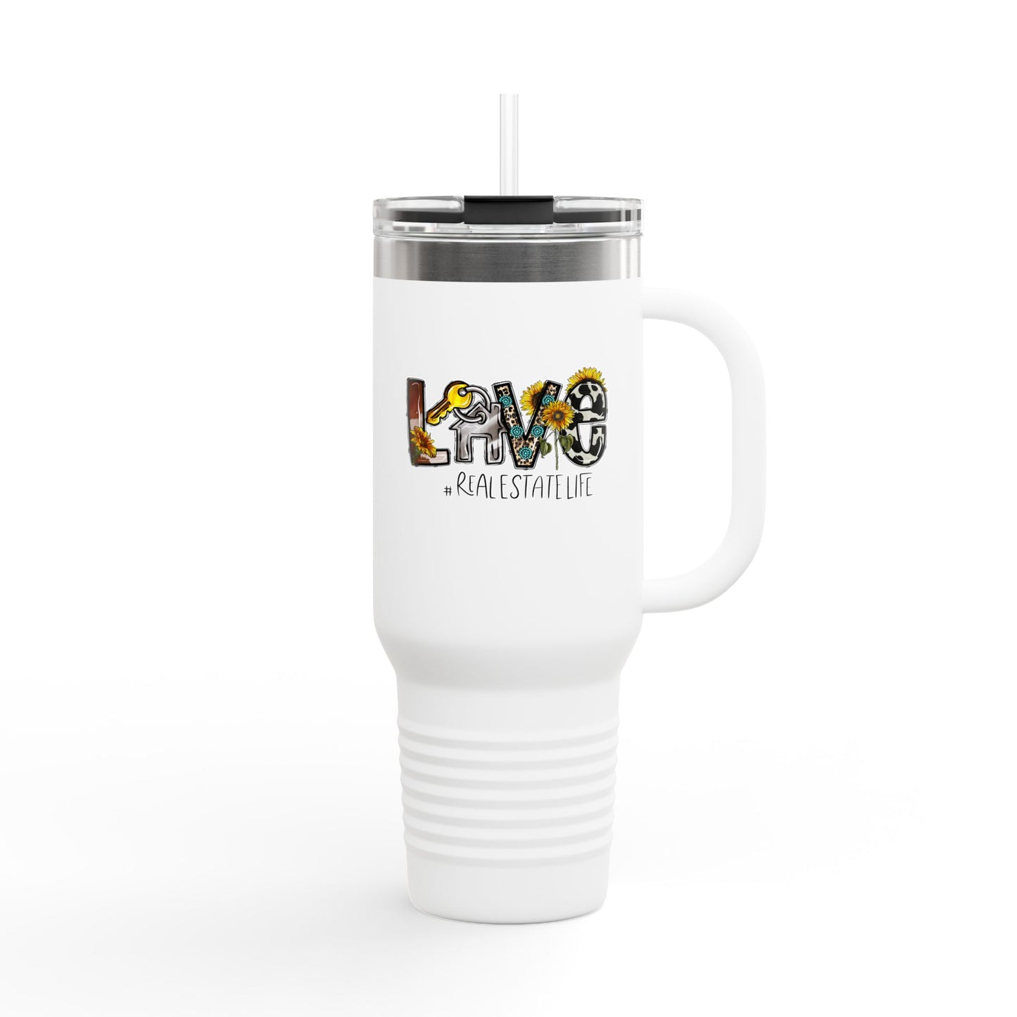 LOVE #RealEstateLife Tumbler – 40 oz Stainless Steel Mug with Colorful Realtor Design