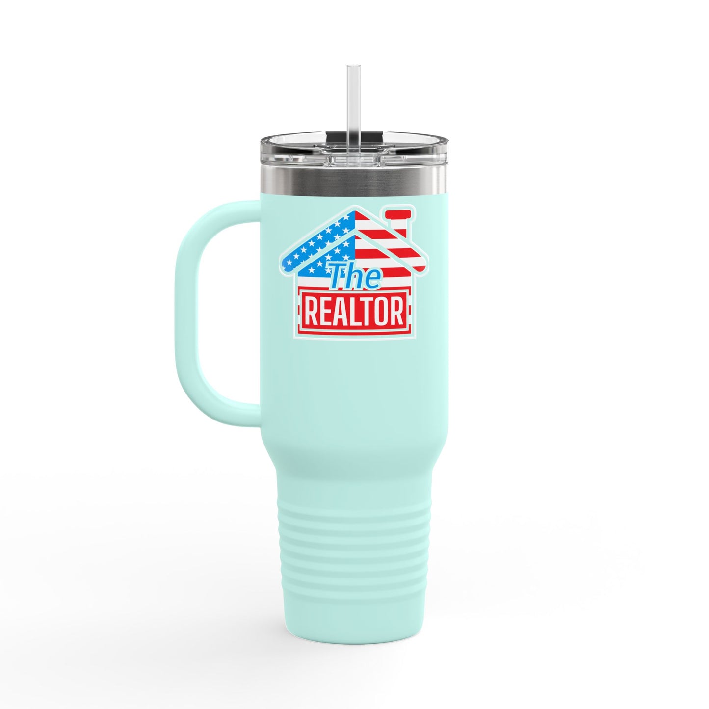 The REALTOR Tumbler – 40 oz Stainless Steel Mug with American Flag Roof Design