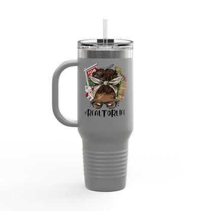 #RealtorLife Messy Bun Tumbler – 40 oz Stainless Steel Mug with Real Estate Illustration