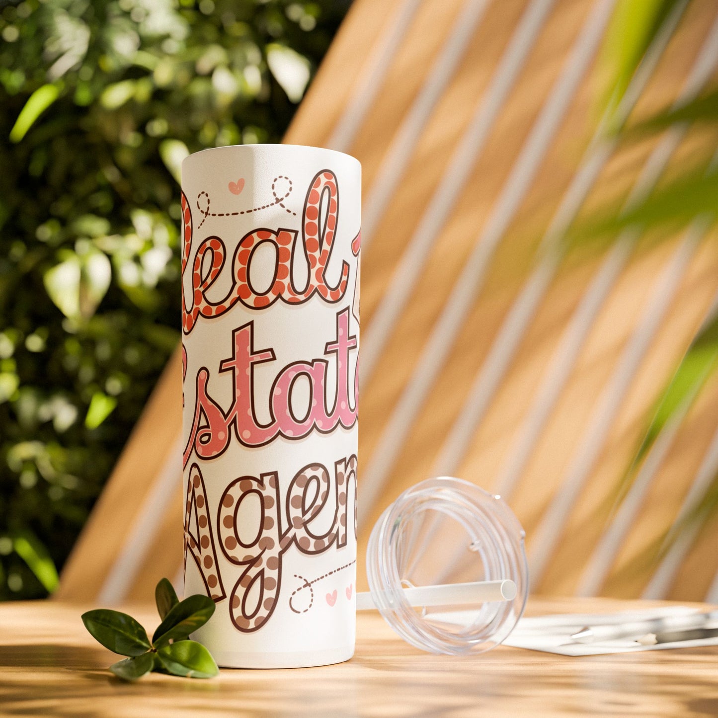 Real Estate Agent Tumbler – Cute Polka Dot Realtor Design with Hearts & House Icon