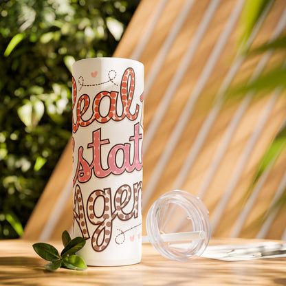 Real Estate Agent Tumbler – Cute Polka Dot Realtor Design with Hearts & House Icon
