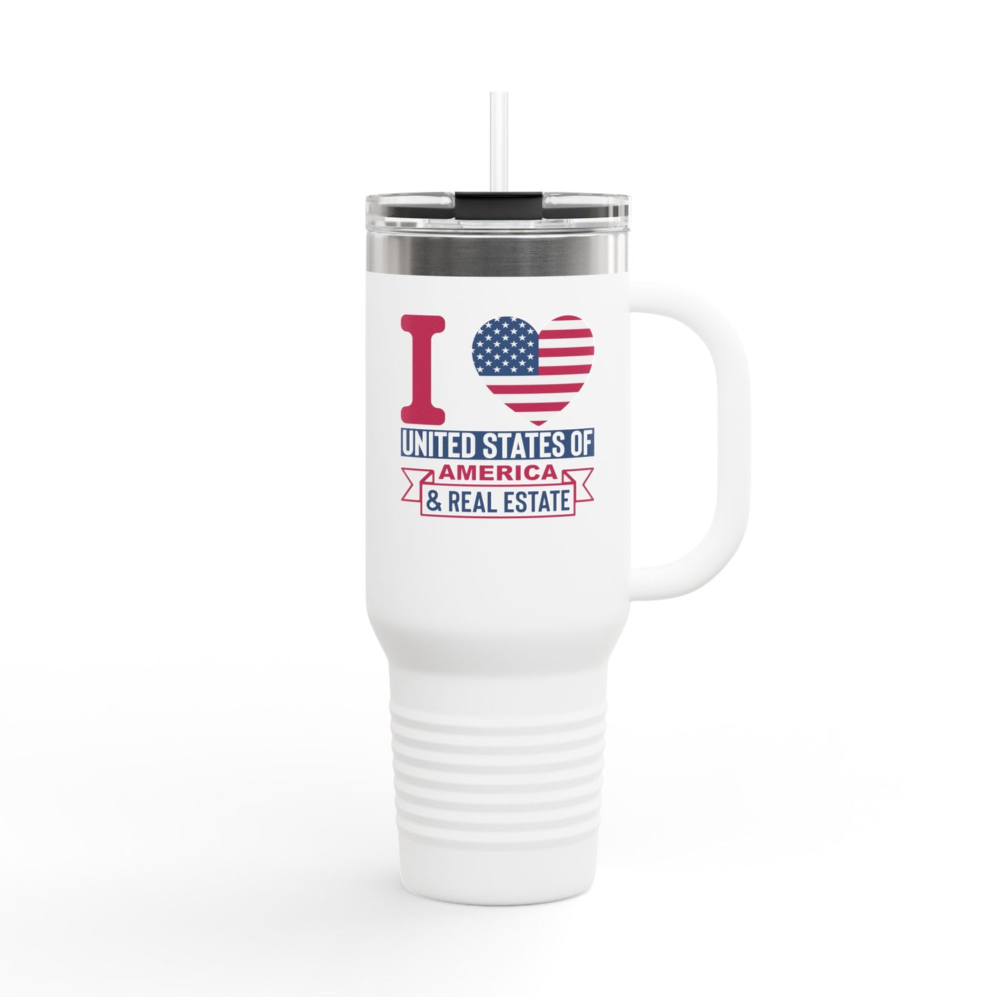 I Love USA & Real Estate Tumbler – 40 oz Stainless Steel Mug with Patriotic Design