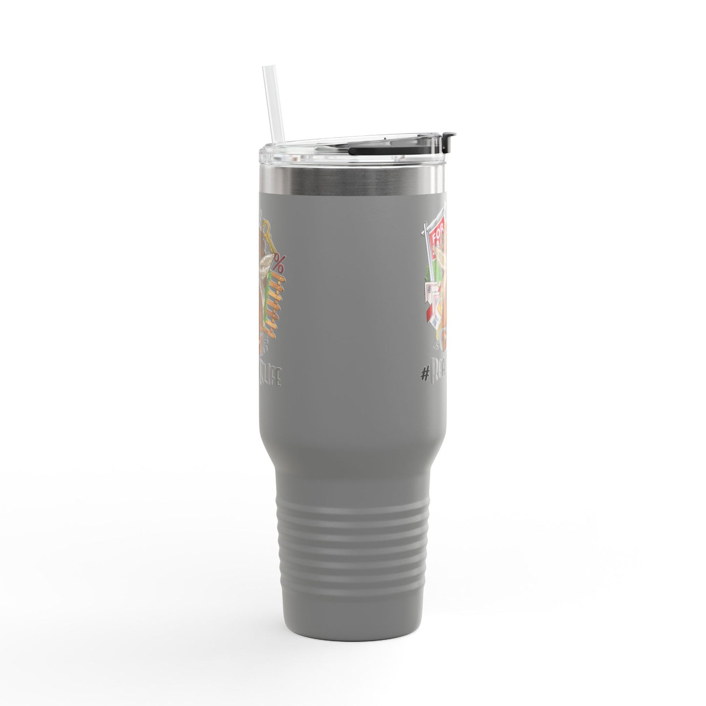 #RealtorLife Messy Bun Tumbler – 40 oz Stainless Steel Mug with Real Estate Illustration