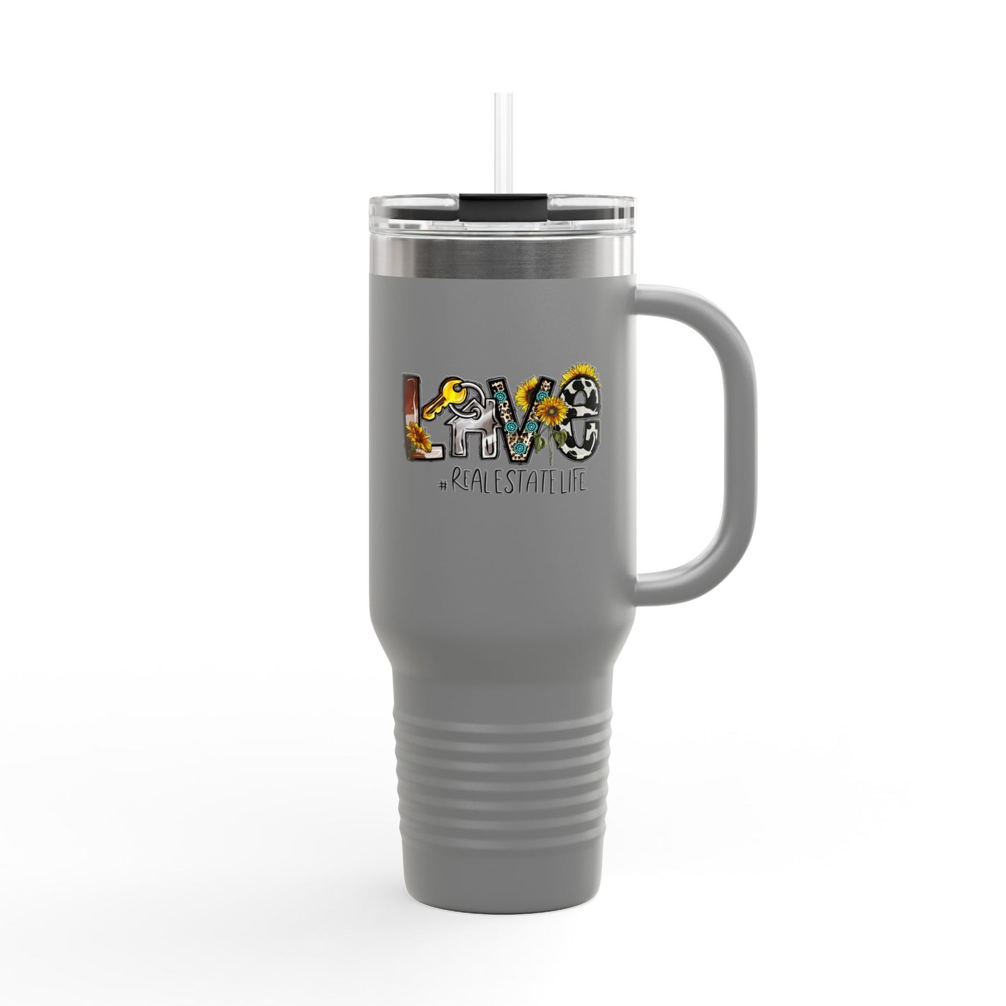 LOVE #RealEstateLife Tumbler – 40 oz Stainless Steel Mug with Colorful Realtor Design
