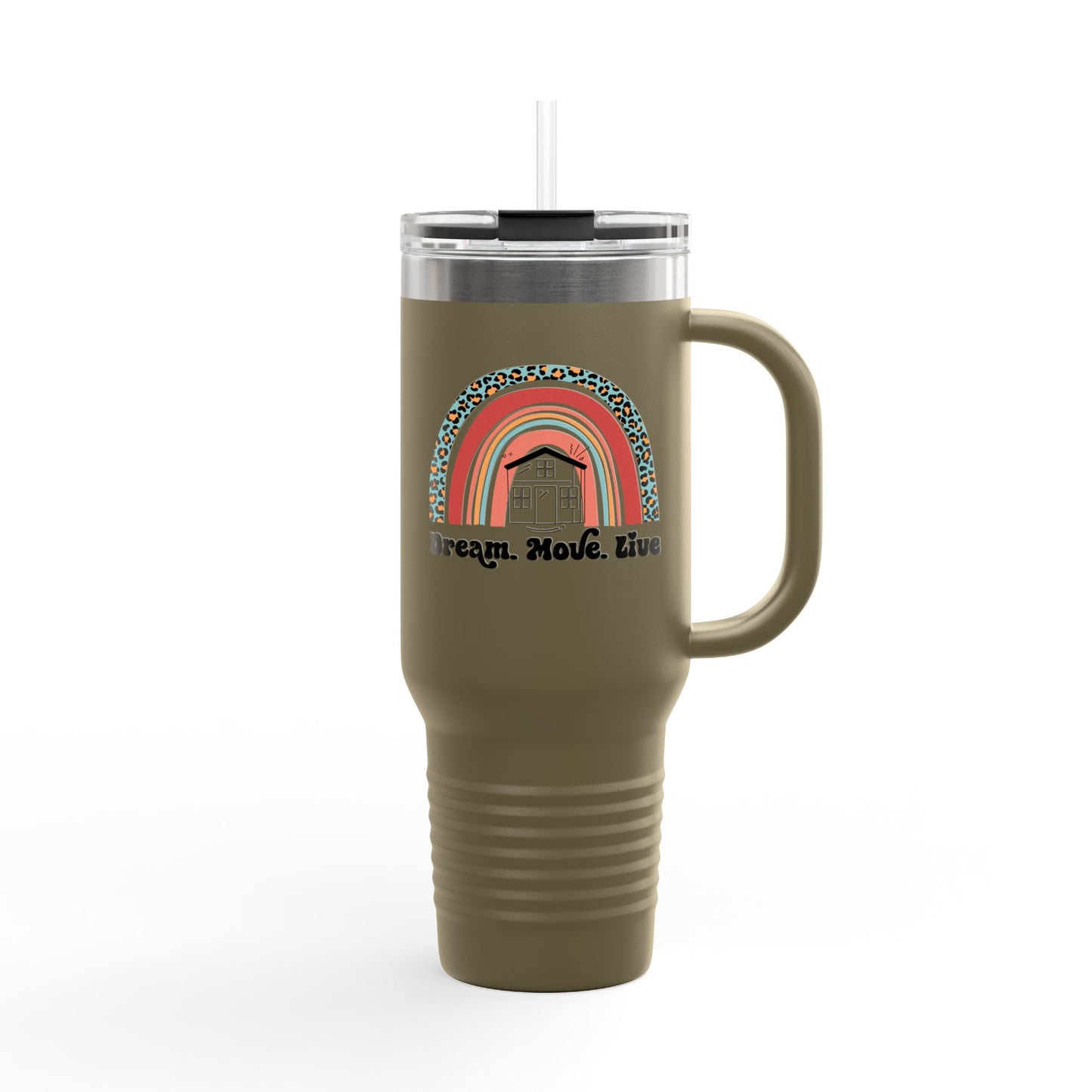 Dream. Move. Live. Tumbler – 40 oz Stainless Steel Mug with Rainbow Realtor Design