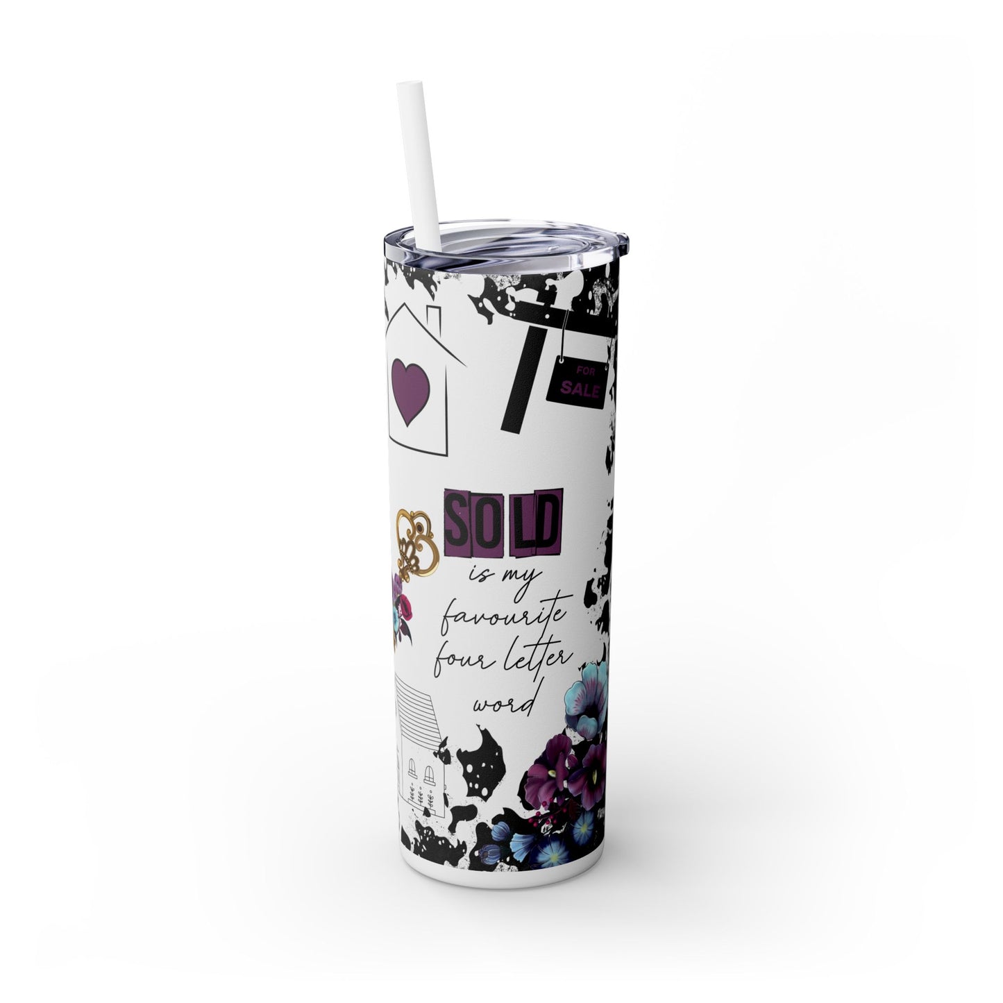 Realtor Life Collage Tumbler – 20 oz Stainless Steel Mug with SOLD Quote & Floral Graphics