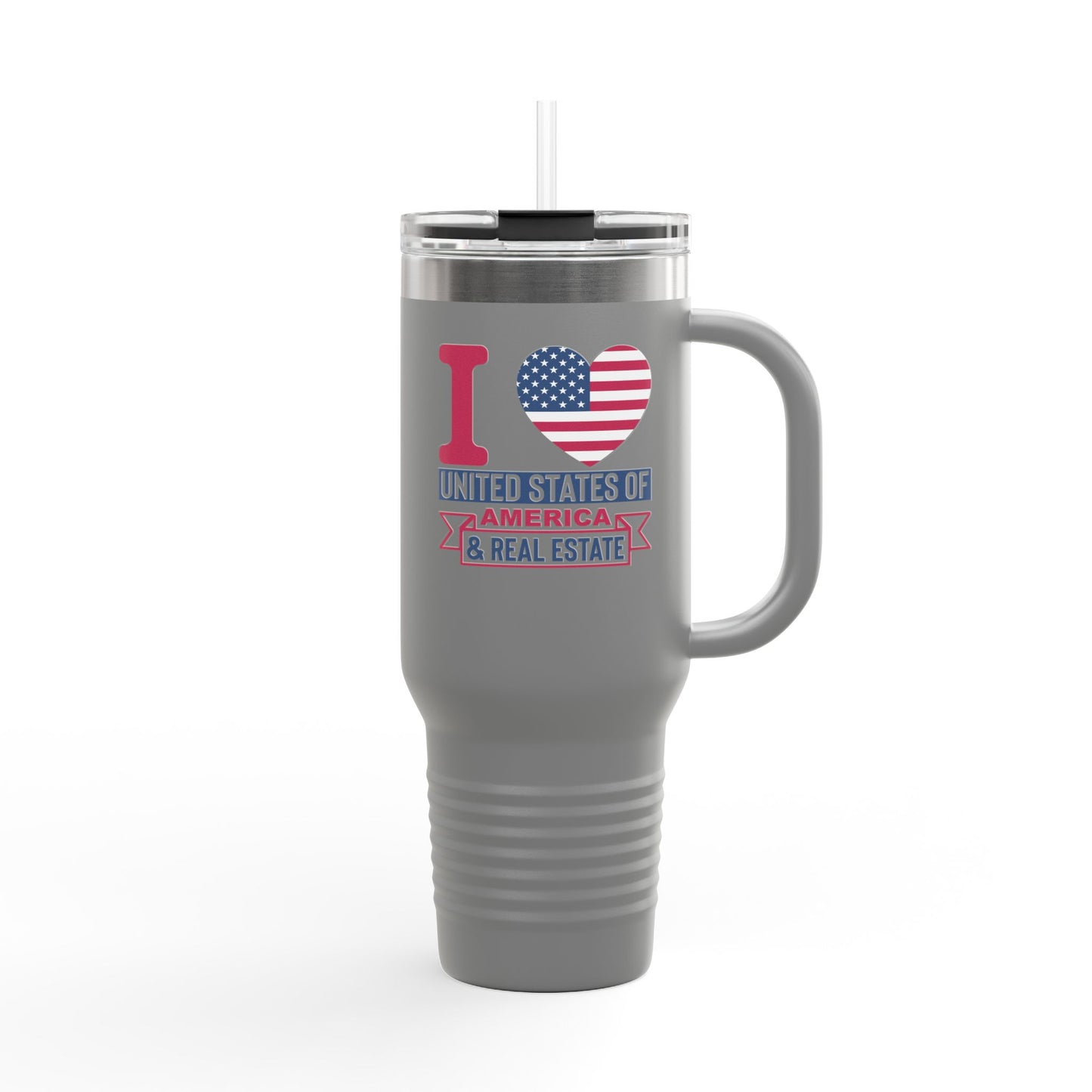 I Love USA & Real Estate Tumbler – 40 oz Stainless Steel Mug with Patriotic Design